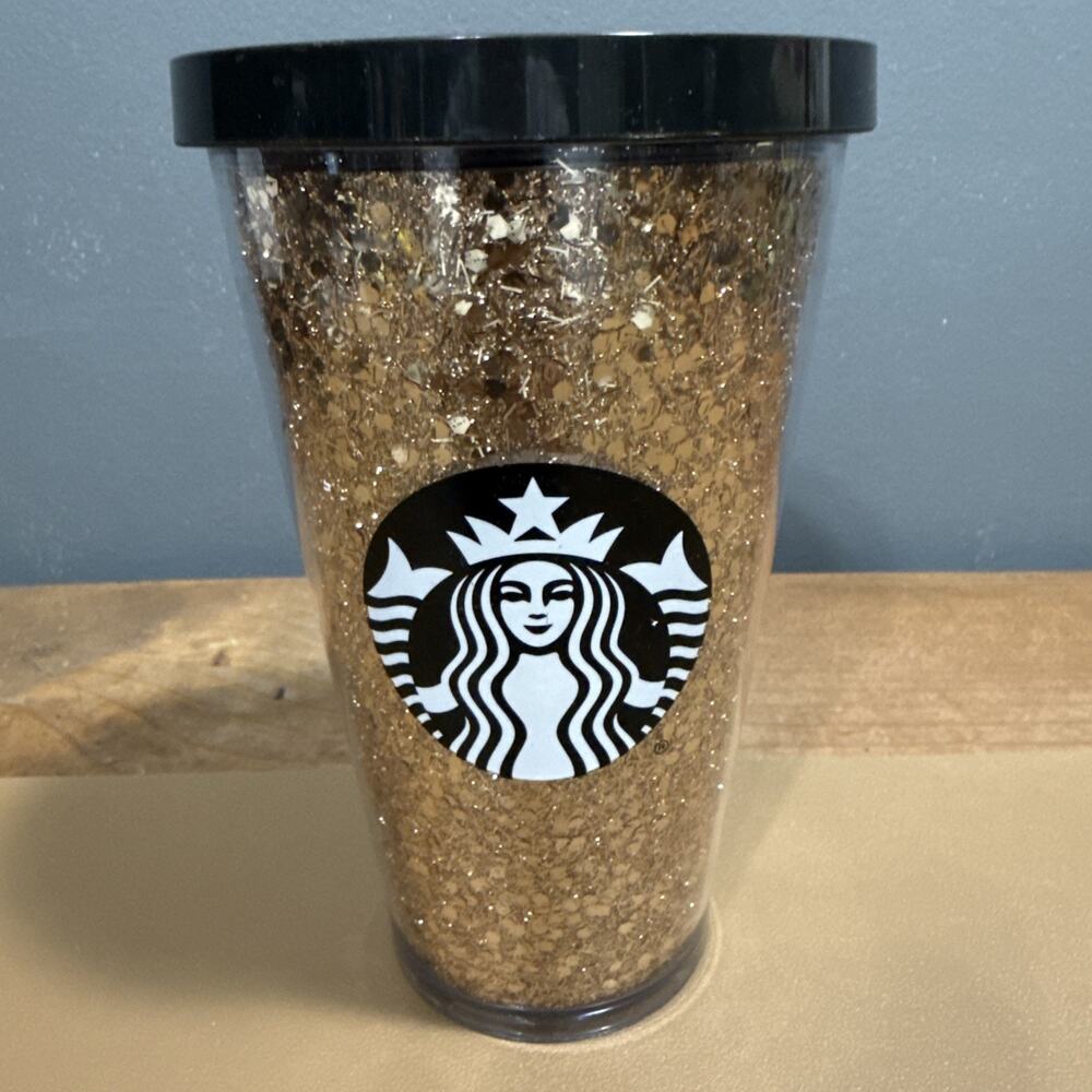 Starbucks Copper Gold Tumbler With Black Logo & Lid New Without Straw 16 Fl Oz